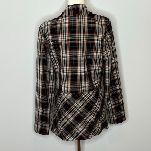 Pamela Love Retro Tie Waist Wrap Brown Plaid Blazer Womens Size Medium - Picture 8 of 13